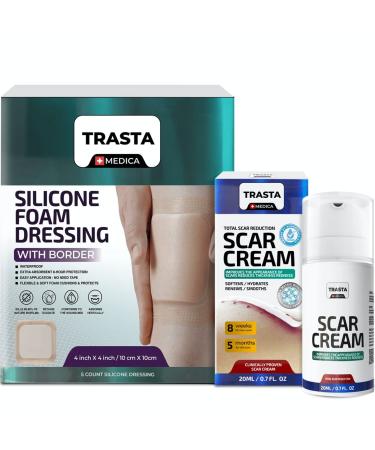 Trasta Medica Sterile Silicone Foam Dressing-Scar Removal Cream Waterproof Wound Dressing for Wound Care Sore Burn & Skin Tear - Supports Faster Recovery - Breathable Gauze