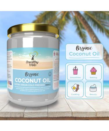 Organic Extra Virgin Coconut Oil for Cooking, Baking, Hair & Skin | 500ml Glass Jar | Cold-Pressed Raw Coconut Oil - TheHealthyTree - Buy Online on GoSupps.com