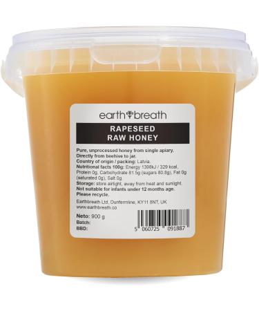Earthbreath Rapeseed Raw Honey - Oilseed Canola - 900g - Pure Unprocessed Unpasteurised - From Single Apiary - Natural Healthy Sweetener for Cooking Coffe Tea Juice Drinks Food - Buy Online on GoSupps.com