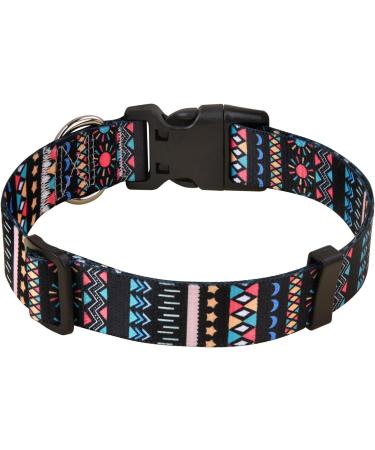 Mihqy Adjustable Soft Dog Collar - Bohemian Floral & Geometric Design for All Dog Sizes (25-40 cm Neck Black) - Buy Online on GoSupps.com