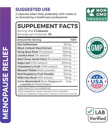 Menopause Relief Supplement with Black Cohosh - Hormone Balance Support - 60 Capsules - Buy Online on GoSupps.com