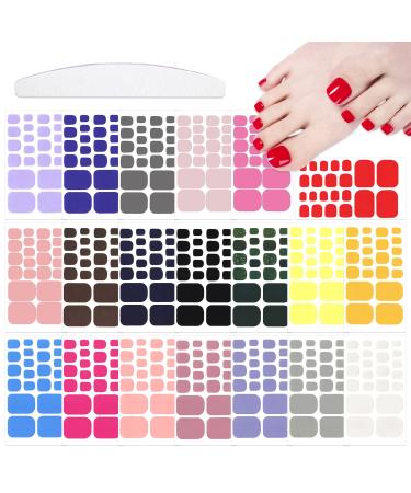 20 Sheets 440 Pcs Solid Toenail Polish Stickers Self Adhesive Toe Nail Wraps Nail Stickers Full Nail Wraps Toe Nail Polish Strips DIY Toe Nails Decals for Women Girls Gel Nail Strips Style1