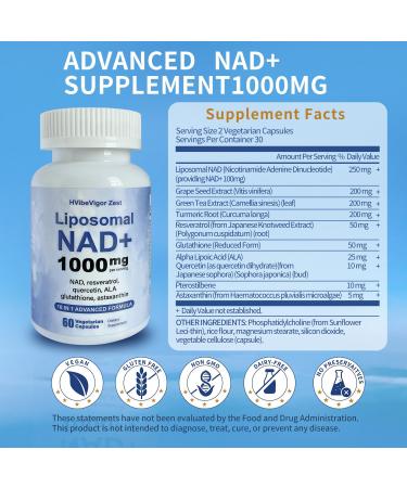 Advanced Liposomal NAD+ 1000mg 10-in-1 NAD Blend with Resveratrol Glutathione & Astaxanthin - Support Cellular Health Stamina & Healthy Aging NAD Supplement for Women and Men 60 Capsules - Buy Online on GoSupps.com