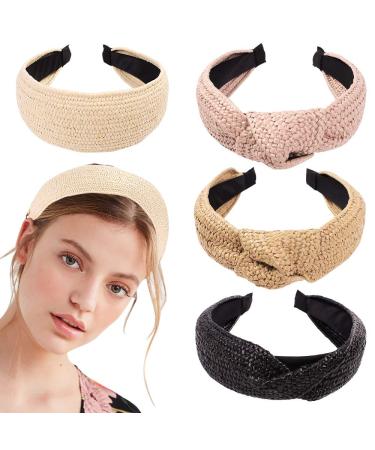 Headbands Women Hair Head Bands - Ivyu Knotted Turban Cute Headbands Straw Boho Twist Hair bands for Women s hair Wide Thick Top Knot Hairbands For Girls Beauty Product Beech Accessories - Buy Online on GoSupps.com