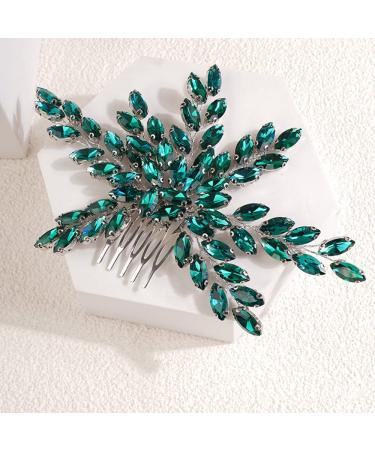 Bridal Hair Comb Rhinestone Hair Comb for Bride Cute Hair Comb Multi-Color (green)