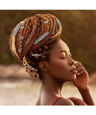 Dreadlocks Jewelry Set - 58 Pieces Pirate Beard Tube Beads, Swirl Filigree Cuff Rings, Hair Decoration - Silver Dread Locs Accessories - Buy Online on GoSupps.com