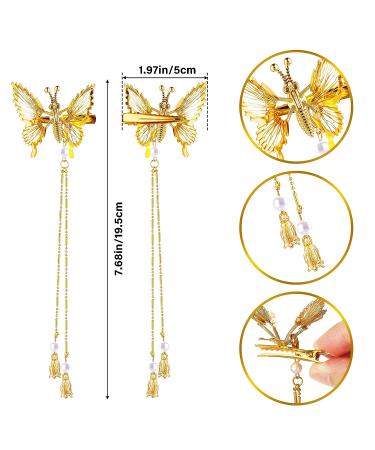 Sibba 4 Pcs Moving Wings Butterfly Hair Clips with Tassel | Bride Wedding Hairpin for Women and Girls - Buy Online on GoSupps.com