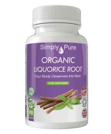 Simply Pure Organic Vegan Liquorice Root Capsules x 90 100% Natural Soil Association Certified 450mg Gluten Free and GM Free.