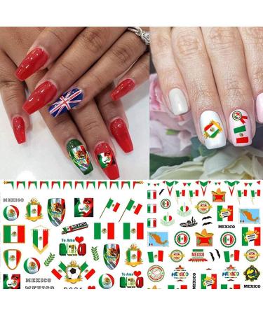 Mexican Flag Nail Art Stickers - 3D Self Adhesive Decals for Patriotic Manicure | DIY Mexico Flag Design (6 Sheets - Buy Online on GoSupps.com