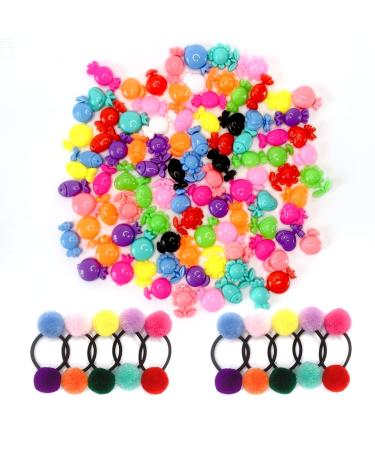 MOODKEY 106PCS Self Hinge Hair Barrettes Plastic Hair Clips Small Cartoon Design Hairpins Colorful Cute Hair Bands Ball Bubble Ponytail Holders Hair Ties Hair Accessories for Baby Toddler Girls