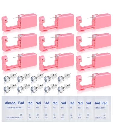 10Pcs Ear Piercing Kit, Evatage Disposable Self Ear Piercing Gun Kit, Nose Piercing Tools with Crystal Stud Earrings for Home Salon Piercing Pink - Buy Online on GoSupps.com