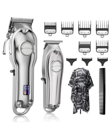 SUPRENT® Hair Clippers for Men, Professional Hair Cutting Kit & Zero Gap T-Blade Trimmer Combo, Cordless Hair Clipper Set with LED Display
