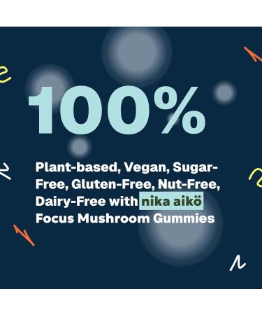 nika aiko Focus Mushroom Gummies, Boost Brain Health, Productivity, Mental Clarity, Sugar-Free, Gluten-Free, Vegan with Lion s Mane, Cordyceps, Green Tea & Multivitamin, Citrus Flavor, 60 Count - Buy Online on GoSupps.com