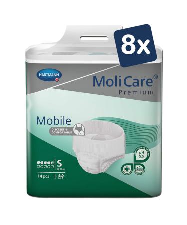 Molicare Premium Mobile disposable pants: discrete use in incontinence for women and men 5 drops size.S (60-90 cm hip circumference) 8x14 pieces S (112 pieces)