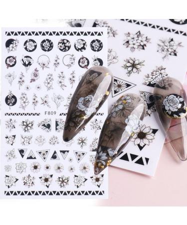 Decoration Floral Geometry Leaves Nail Stickers 3D Gothic Hollow Black White Flowers(F-811) - Buy Online on GoSupps.com