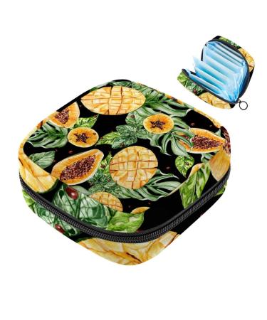 MUOOUM Watercolor Papaya Palm Leaf Sanitary Napkin Storage Bag Menstrual Pad Bag Portable Menstrual Cup Pouch with Zipper for Teen Girls Women Ladies Multi-colored 3