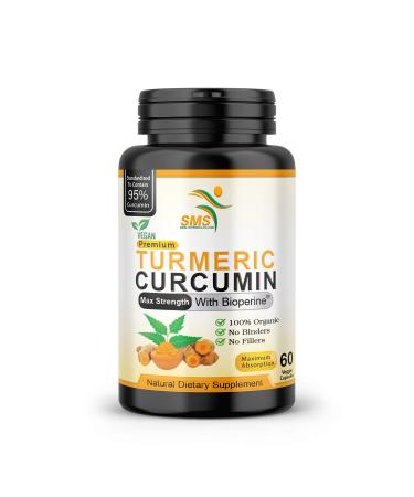 Turmeric Curcumin Supplement 1 000mg 95% Curcuminoids with BioPerine Black Pepper for Absorption Vegan Non-GMO Made in USA 60 Capsules