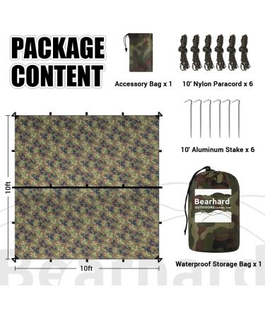 Bearhard Waterproof Camping Tarp 10x12ft - Lightweight Hammock Rain Fly with UV Protection - PU 3000mm Waterproof Backpacking Tarp for Hiking and Outdoor Adventure - Buy Online on GoSupps.com