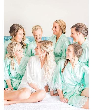 BESDEL Women's Satin Silk Bathrobe Short Kimono Robe - Mint Green - Buy Online on GoSupps.com