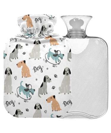 NAANLE hot water bottle with cartoon dogs heat and cold therapy warm water bottle 2 l large warm-up bag for bed hands feet warmer for pain relief 2L