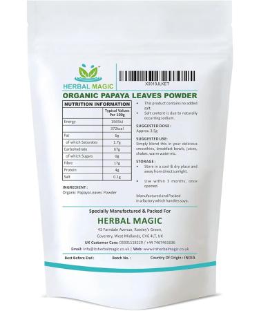 Herbal Magic's Organic Papaya Leaf Powder (Carica Papaya)-Green & Whole Leaves - Most Prized Herb in Ayurveda - Ideal for Smoothies Baking soups - Free from Fillers & Preservatives-500gms 100.00 g (Pack of 5) - Buy Online on GoSupps.com