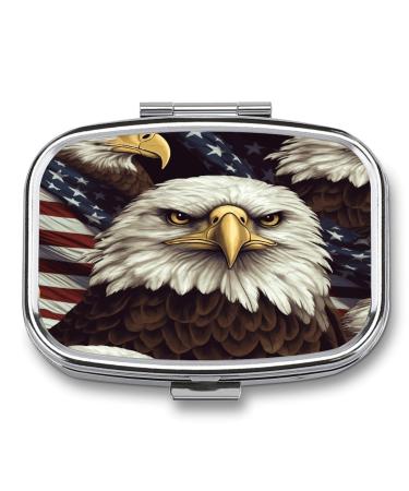 Pill Box Bald Eagle Print 2 Compartment Medicine Pill Case Pill Organizer Decorative Metal Portable Pill Box for Pocket Or Purse Style