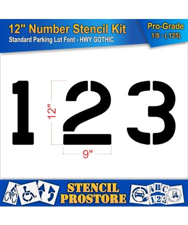 Pavement Stencils - 12 inch Number KIT Stencil Set - (12 Piece) - 12 x 9 x 1/8 (128 mil) - Pro-Grade Pro-Grade - 1/8 (126 mil) thick - Buy Online on GoSupps.com
