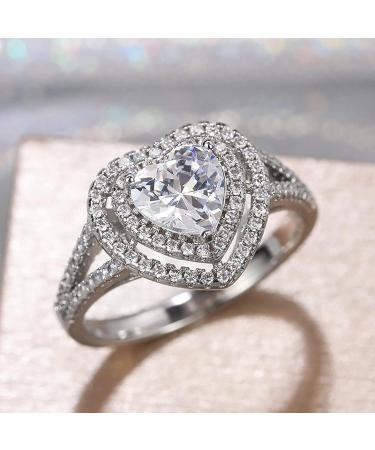 Vsoruln 925 Sterling Silver Diamond Heart Ring | 18K Gold Cocktail Ring | Cubic Zirconia Wedding Band for Women - Buy Online on GoSupps.com