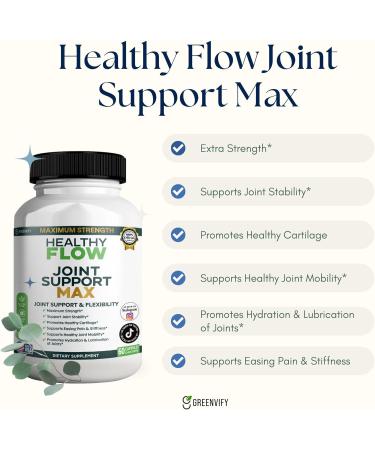 GREENVIFY Healthy Flow Joint Support Max 1500mg Glucosamine 60 Capsules Maximum Strength Joint Support Supplement (1) - Buy Online on GoSupps.com