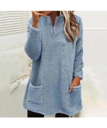 AMhomely Women's Plus Size Teddy Fleece Hoodie - Blue XXL - Buy Online on GoSupps.com