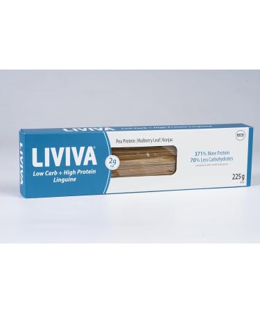 LIVIVA Low Carb High Protein KETO Linguine Pasta - 27g of Protein 8g Net Carbs Diabetic-Friendly - Made with Pea Protein Mulberry Leaf and Konjac (Pack of 4) Pack of 4 - Linguine 225g (Pack of 4) - Buy Online on GoSupps.com