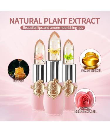 3 Packs Flower Jelly Lipstick Set Magic Temperature Color Change Lip Balm Long Lasting Moisturizer Lip Gloss Flower Jelly Lipstick Makeup Set (3PCS Set A) - Buy Online on GoSupps.com