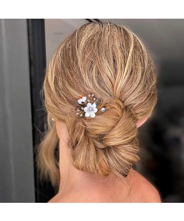 Wendalern Wedding Crystal Hair Pins Bride Pearl Hair Pin Rhinestone Flower Hair Barrette Gold CZ Hairpin Hairpiece Decorative Hair Accessories for Women and Girls - Buy Online on GoSupps.com