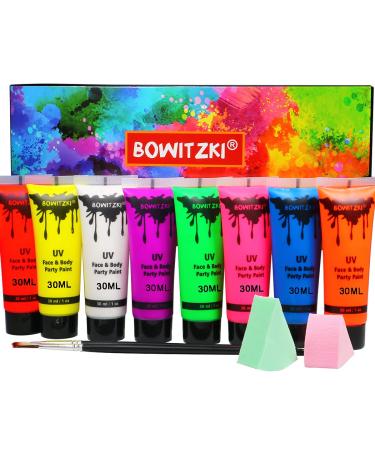 Bowitzki UV-Neon body color 8 x 30 ml facial painting set black light shining make-up set fluorescent face painting for adults festival