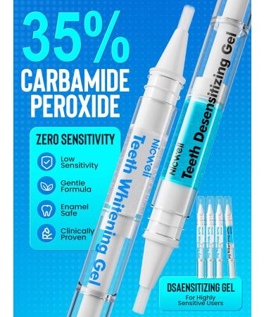 Nicwell Teeth Whitening Kit for Sensitive Tooth: 3 x 35% Carbamide Peroxide Gel & 1 Safe Remineralizing Pen - Teeth whitening LED light for Glow Gen Aged 18-34 - Oral Care for Dentist Office Daily use - Buy Online on GoSupps.com