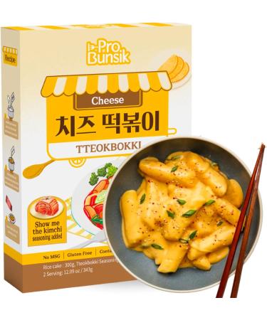 Pro Bunsik Tteokbokki Cheese Flavour 343g - Gluten Free Korean Snack with Topokki Rice Cakes - No MSG - Buy Online on GoSupps.com