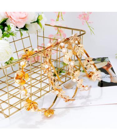TOBATOBA 4Pcs Gold Flower Leaf Pearl Headbands for Women - Greek Goddess Costume Headpiece - Buy Online on GoSupps.com
