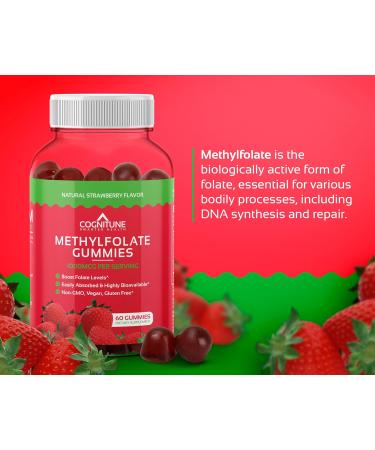 CogniTune Methylfolate Gummies - Easy to Take High Potency L-Methylfolate, Folate Supplement for Brain, Heart Health & Immunity, Delicious Strawberry Flavor, Non-GMO, Vegan, Gluten-Free - Buy Online on GoSupps.com