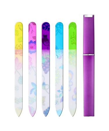 5-Piece Colorful Printed Glass Nail File Buffers with Cases - Double Sided Manicure Tools for Women & Men - Buy Online on GoSupps.com