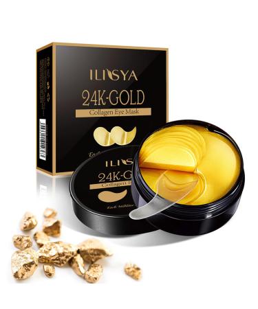 24K Gold Eye Masks Under Eye Collagen Patches Eye Gel for Dark Circles Puffy Eyes Under Eye Bags Moisturizing Eye Treatment Masks-60pcs
