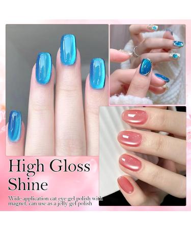 Jelly Glass Cat Eye Gel Nail Polish Set Upgraded Smooth Magnetic Cats Eye Gel Polish with Magnet Stick Pink Blue Green Ceramic Shimmer Velvet Translucent Cats Eye Gel Soak Off Salon Quality - Buy Online on GoSupps.com