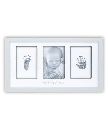 My Tiny Prints Newborn Baby Handprint and Footprint Kit, Baby Frame with Modern White Matting, Baby Keepsake Frame, Baby Picture Frame Kit with Ink Pad, Baby Shower Gifts, 17 L x 9.5 H, Gray/Grey