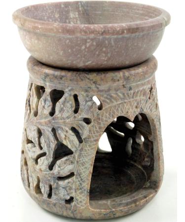 Guru Shop Indian Fragrance Lamp | Essential Oil Diffuser & Tealight Holder | Round Beige Aroma Lamp (12x9x9 cm) for Aromatherapy - Buy Online on GoSupps.com