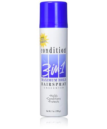 Condition 3-N-1 Aerosol Spray 7 Ounce Max Hold Unscented With Sunscreen (207ml)