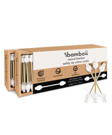 200 Pack 100% Bamboo Baby Cotton Swabs - FSC Certified Double Tipped Child Safety Cotton Swabs for Ear and Nose Cleaning | Perfect for Diaper Bags or Personal Care | Hypoallergenic Baby Swabs 200 Swabs