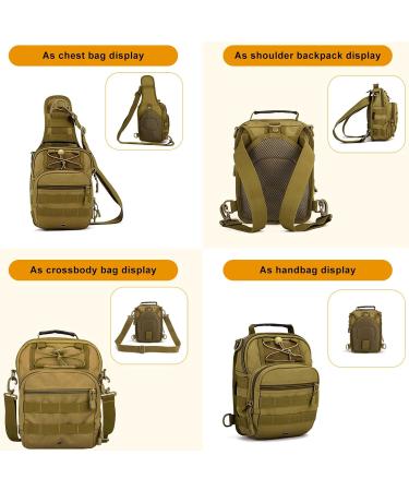 Huntvp Tactical Breast Pocket Military Shoulder Bag - Molle Crossbody Sling Backpack for Men - Adjustable Outdoor Gear for Hiking & Travel - Brown - Buy Online on GoSupps.com