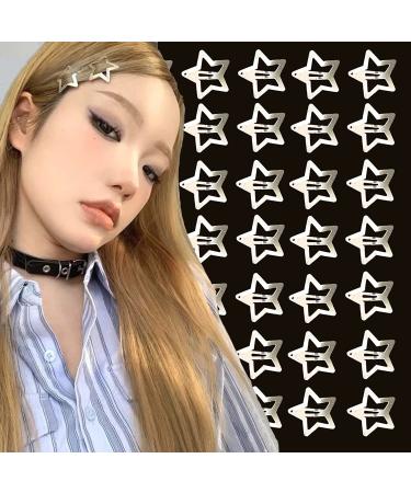 100 Pcs Metal Star Snap Hair Clips Y2K Hair Accessories Silver Metal Star Hair Barrettes Non Slip Metal Stars Hair Accessories for Women Girls.