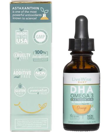 Baby Vitamin DHA Omega 3 Liquid Drops with Astaxanthin - Vegan Friendly Supplement for Healthy Brain, Eyes & Immune System - Organic Orange Oil for Great Taste - Buy Online on GoSupps.com