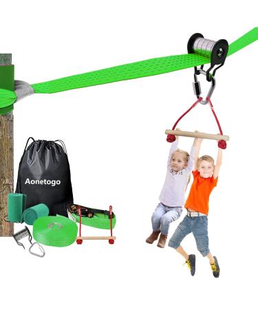 Aonetogo Slackline Pulley with 65FT Zipline, Monkey Bar, Most Accessory for Warrior Obstacle Course for Kids & Adults Backyard, Outdoor Toys Playset Jungle Gym,Easily Carry & Install