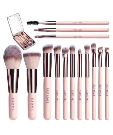 B&R MALL Makeup Brush Set with LED Mirror- Foundation Concealer Eyeshadow & More - Soft on Your Skin Lightweight & Perfect for Touch-Ups and On-the-Go Makeup (Champagne Gold). Makeup brushes set